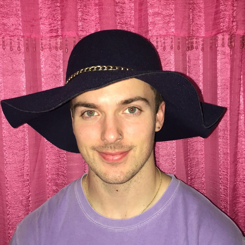 Navy Sun Floppy Hat Gold Chain Accent